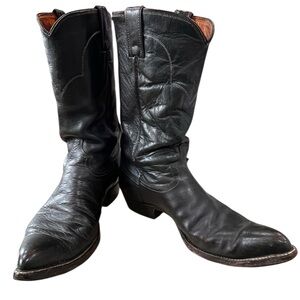 Vintage Justin Brown/slate/black rancher, pointy toe Leather Cowboy Boots-10.5